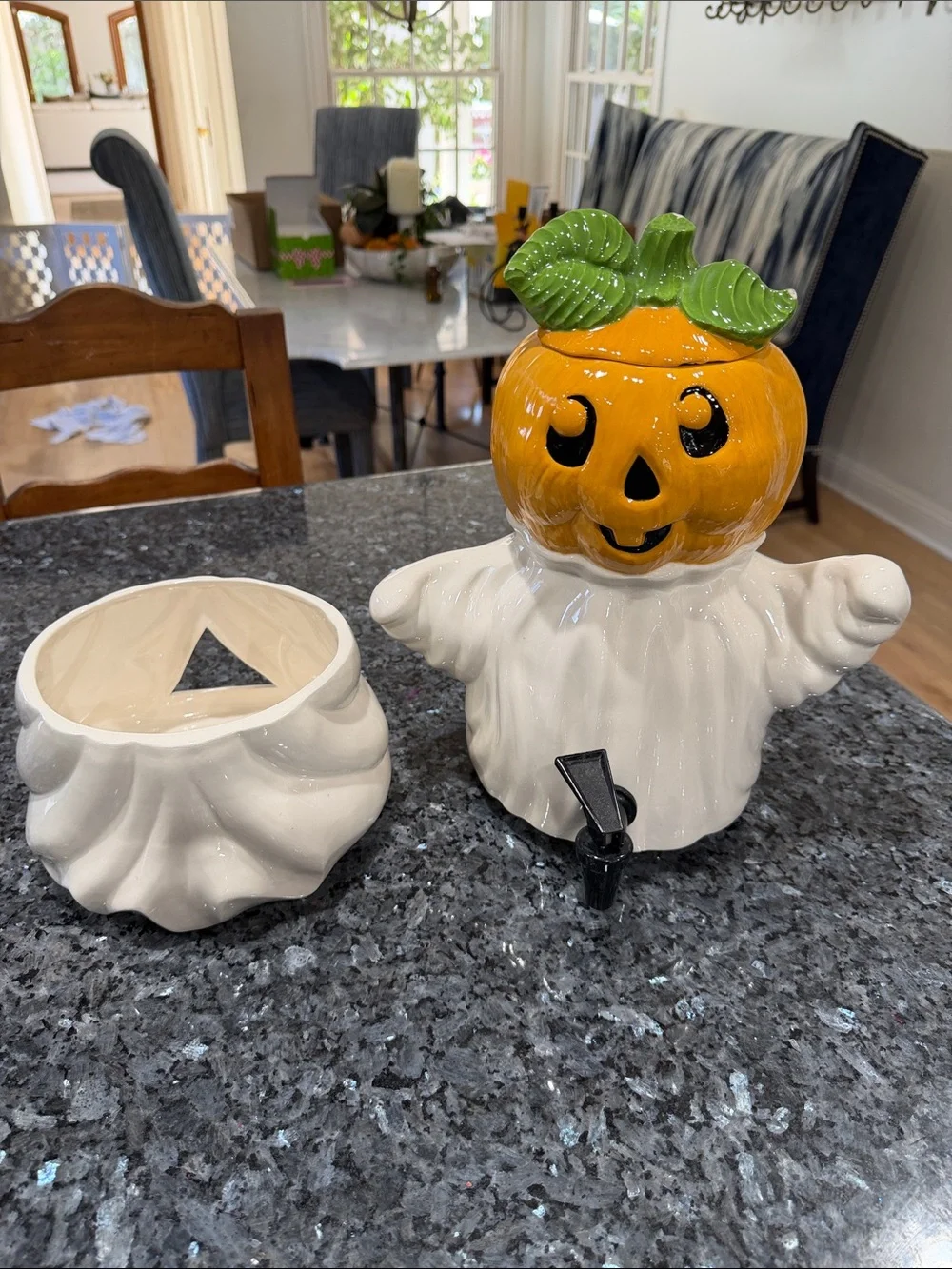 Halloween Pumpkin Ghost Ceramic Beverage Dispenser - White and Orange